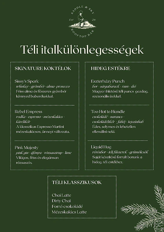 Saddle & Sky rooftop bar téli itallap 2026